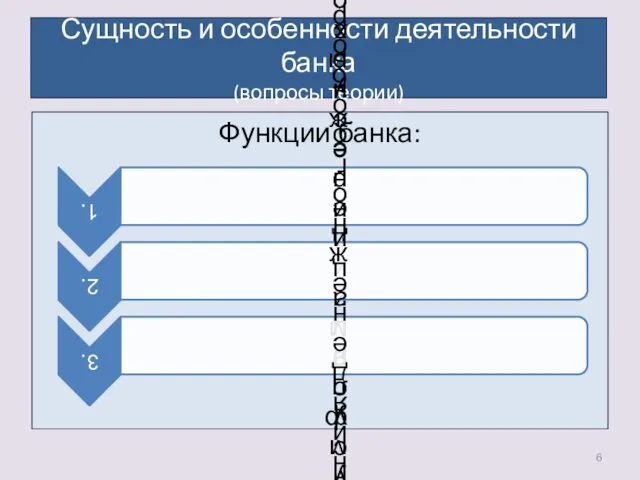 Сущность и особенности деятельности банка (вопросы теории) Функции банка: