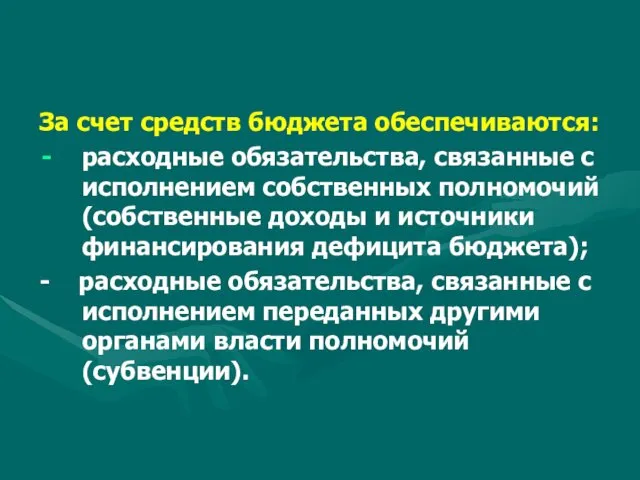 За счет средств бюджета обеспечиваются: расходные обязательства, связанные с исполнением