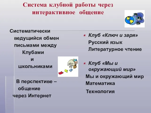 Система клубной работы через интерактивное общение Клуб «Ключ и заря» Русский язык Литературное