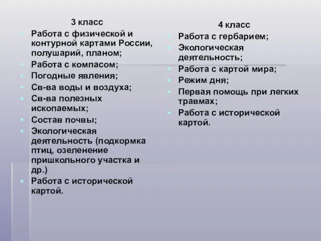 3 класс Работа с физической и контурной картами России, полушарий, планом; Работа с