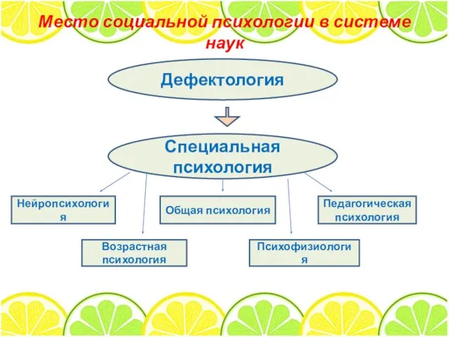 Место социальной психологии в системе наук Дефектология Специальная психология Нейропсихология