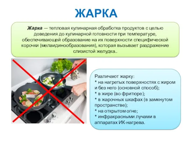 ЖАРКА Жарка — тепловая кулинарная обработка продуктов с целью доведения