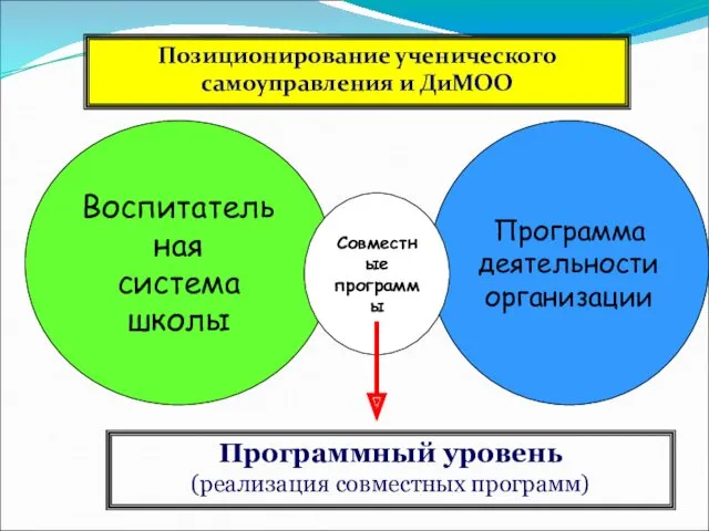 Воспитательная система школы Программа деятельности организации Программный уровень (реализация совместных