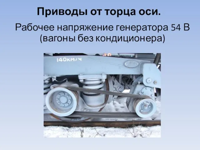 Приводы от торца оси. Рабочее напряжение генератора 54 В (вагоны без кондиционера)