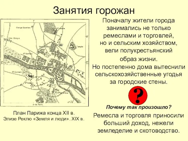 Занятия горожан Поначалу жители города занимались не только ремеслами и