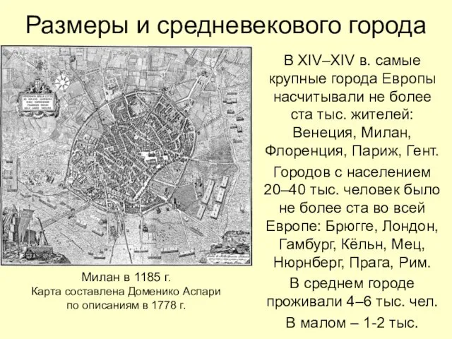 Размеры и средневекового города В XIV–XIV в. самые крупные города