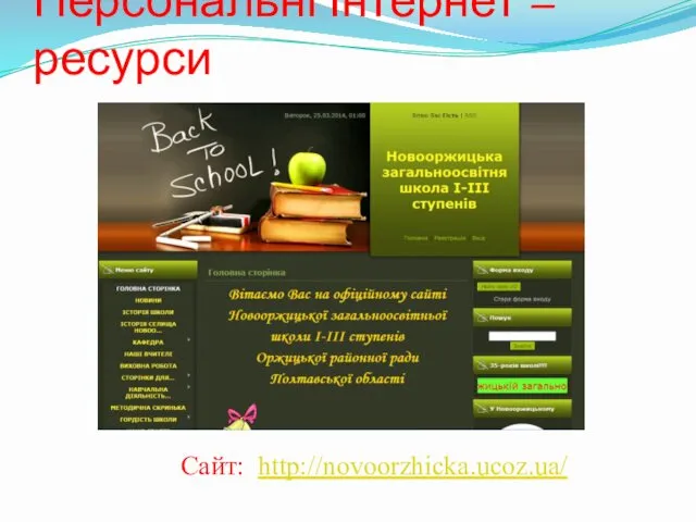 Персональні Інтернет – ресурси Сайт: http://novoorzhicka.ucoz.ua/