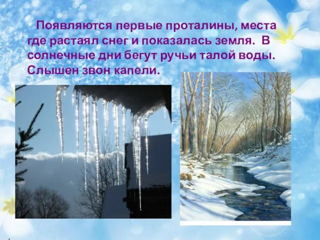 Появляются первые проталины, места где растаял снег и показалась земля.