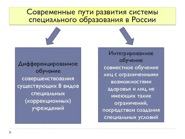 Современные пути развития системы специального образования в России Дифференцированное обучение