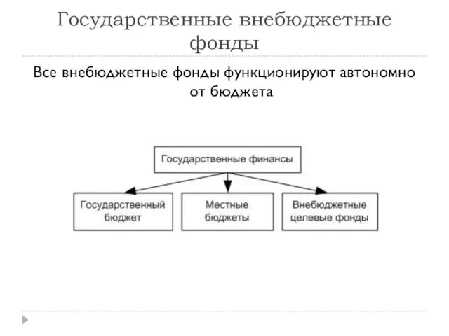 Государственные внебюджетные фонды Все внебюджетные фонды функционируют автономно от бюджета