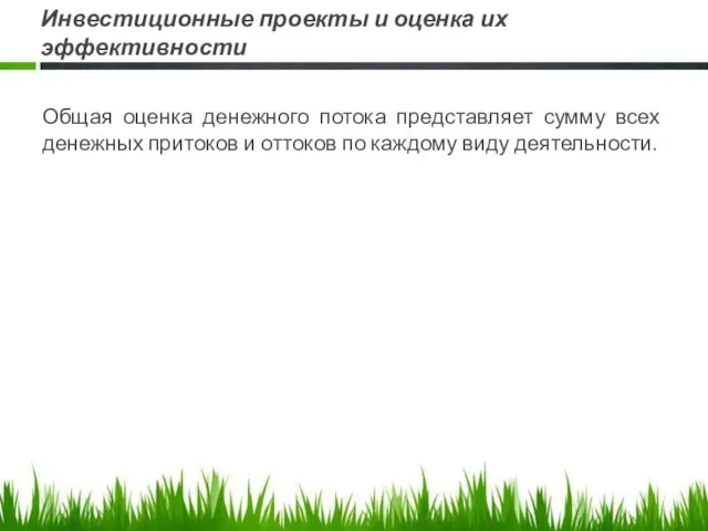 Инвестиционные проекты и оценка их эффективности Общая оценка денежного потока