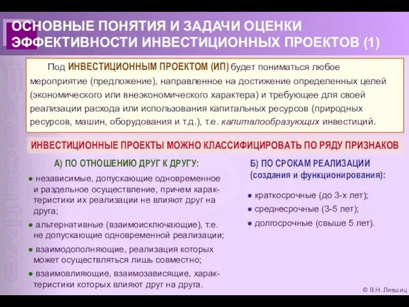 © В.Н. Лившиц ОСНОВНЫЕ ПОНЯТИЯ И ЗАДАЧИ ОЦЕНКИ ЭФФЕКТИВНОСТИ ИНВЕСТИЦИОННЫХ