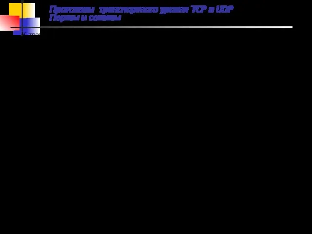 К транспортному уровню стека TCP/IP относятся: протокол управления передачей (Transmission Control Protocol, TCP),