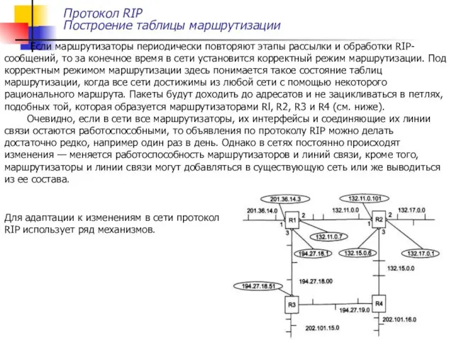Протокол RIP Построение таблицы маршрутизации Если маршрутизаторы периодически повторяют этапы