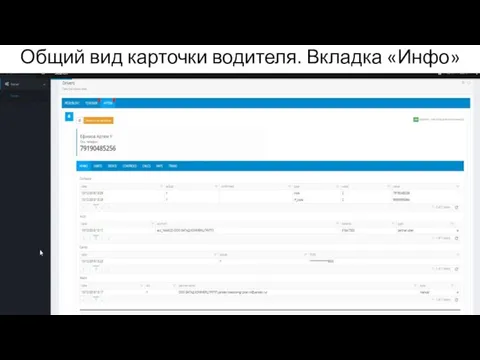 Общий вид карточки водителя. Вкладка «Инфо»