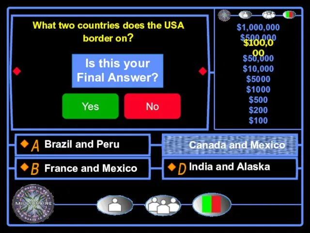 What two countries does the USA border on? Brazil and