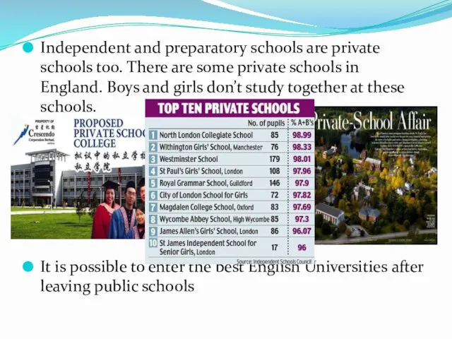 Independent and preparatory schools are private schools too. There are