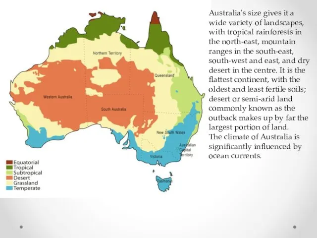 Australia's size gives it a wide variety of landscapes, with