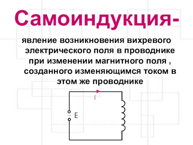 Самоиндукция- явление возникновения вихревого электрического поля в проводнике при изменении