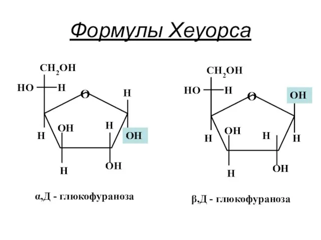 Формулы Хеуорса Н α,Д - глюкофураноза β,Д - глюкофураноза