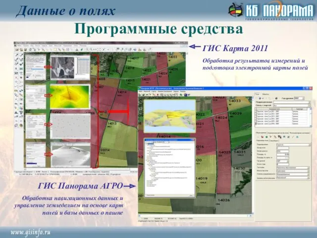 Программные средства Данные о полях ГИС Карта 2011 Обработка результатов