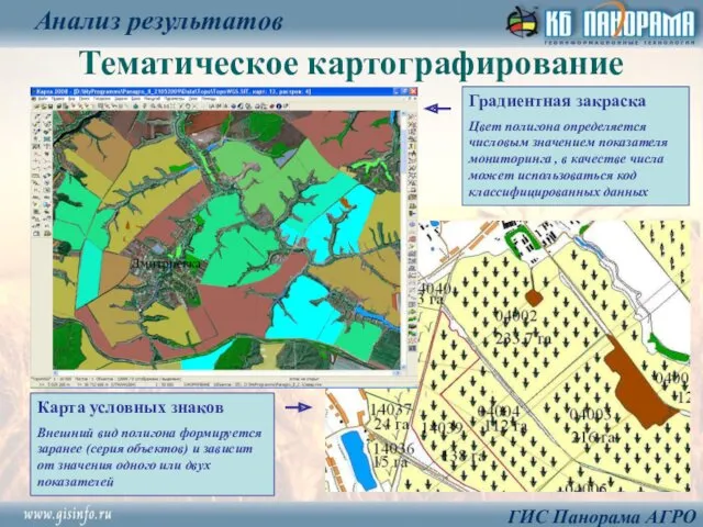 Тематическое картографирование Анализ результатов ГИС Панорама АГРО Градиентная закраска Цвет