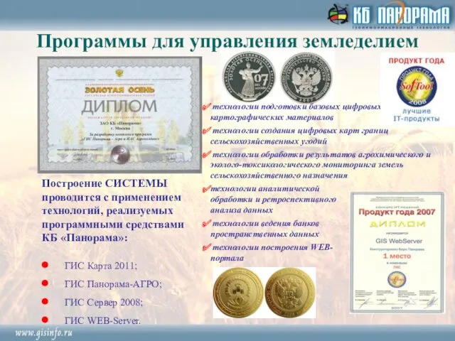 Программы для управления земледелием ГИС Карта 2011; ГИС Панорама-АГРО; ГИС