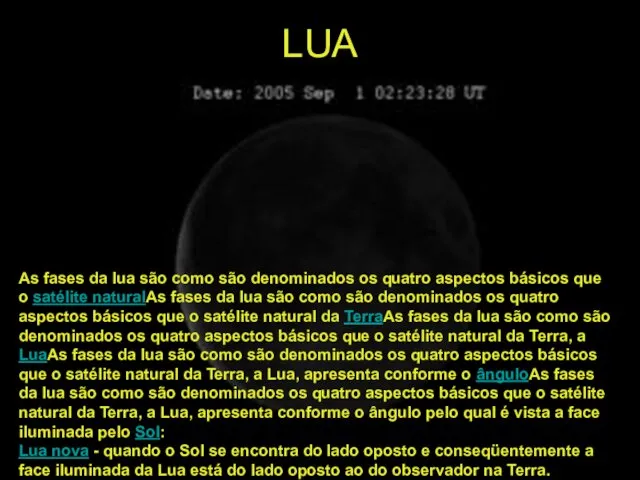 LUA As fases da lua são como são denominados os