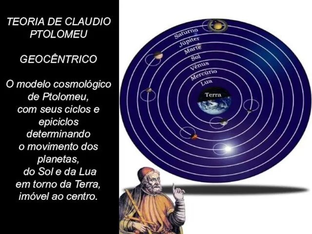 TEORIA DE CLAUDIO PTOLOMEU GEOCÊNTRICO O modelo cosmológico de Ptolomeu,