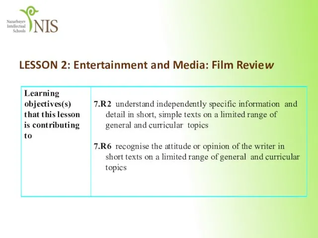 LESSON 2: Entertainment and Media: Film Review