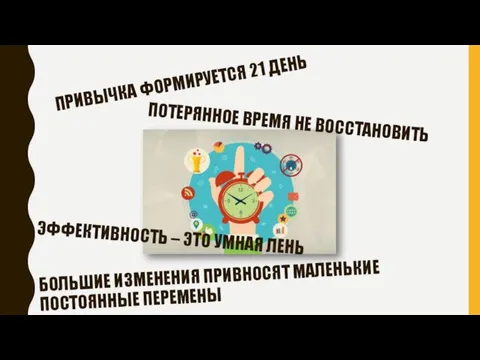 ПРИВЫЧКА ФОРМИРУЕТСЯ 21 ДЕНЬ БОЛЬШИЕ ИЗМЕНЕНИЯ ПРИВНОСЯТ МАЛЕНЬКИЕ ПОСТОЯННЫЕ ПЕРЕМЕНЫ