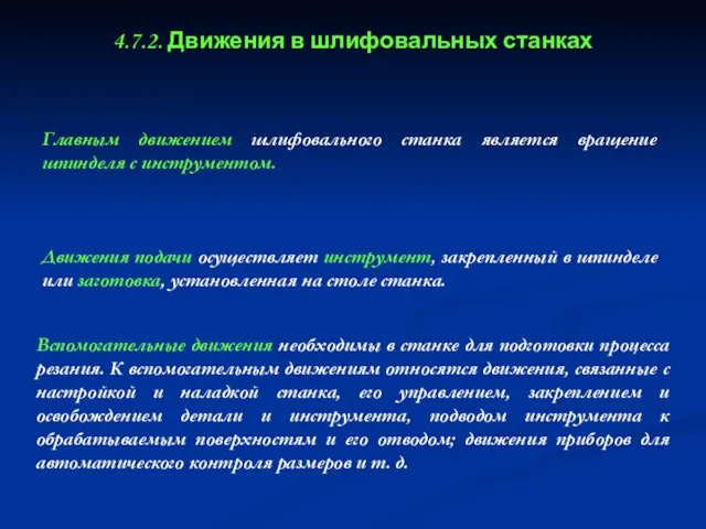 4.7.2. Движения в шлифовальных станках Главным движением шлифовального станка является