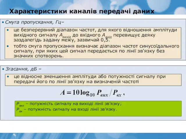 Характеристики каналів передачі даних Смуга пропускання, Гц– це безперервний діапазон