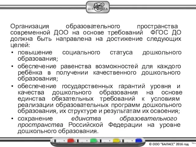 Организация образовательного пространства современной ДОО на основе требований ФГОС ДО