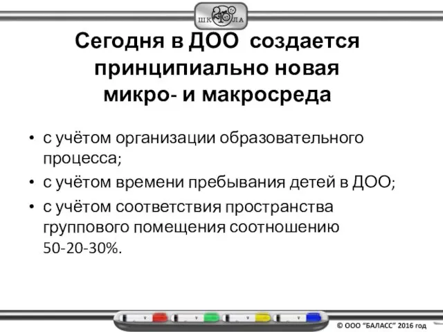 Сегодня в ДОО создается принципиально новая микро- и макросреда с