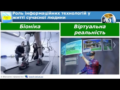 Роль інформаційних технологій у житті сучасної людини Розділ 1 § 2 Біоніка Віртуальна реальність