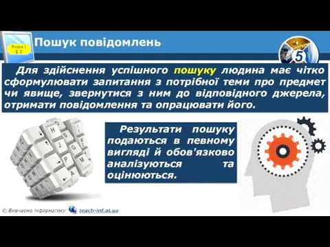 Пошук повідомлень Розділ 1 § 2 Для здійснення успішного пошуку