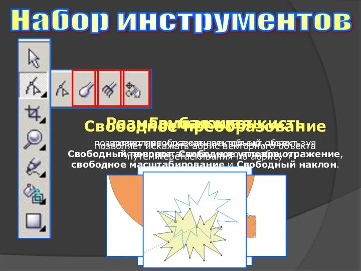 Набор инструментов Размазывающая кисть позволяет искажать векторный объект путем перетаскивания