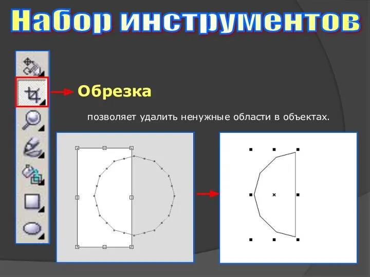 Набор инструментов Обрезка позволяет удалить ненужные области в объектах.