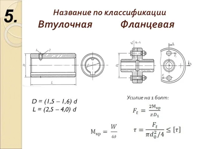 Название по классификации Втулочная Фланцевая D = (1,5 – 1,6)