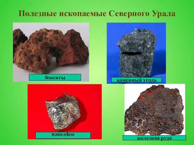 Полезные ископаемые Северного Урала марганец бокситы каменный уголь железная руда