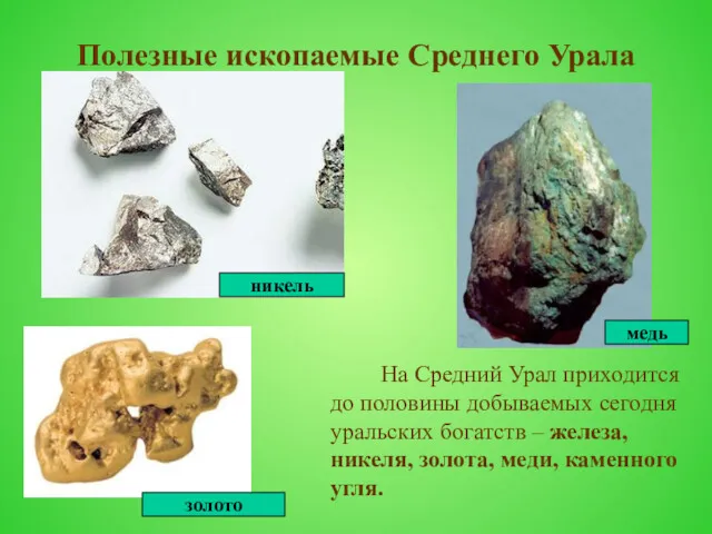 Полезные ископаемые Среднего Урала На Средний Урал приходится до половины добываемых сегодня уральских