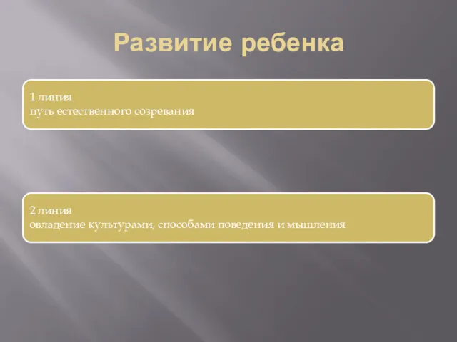 Развитие ребенка 1 линия путь естественного созревания 2 линия овладение культурами, способами поведения и мышления