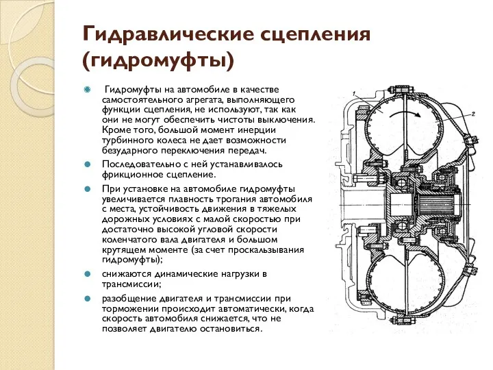 Гидравлические сцепления (гидромуфты) Гидромуфты на автомобиле в качестве самостоятельного агрегата,