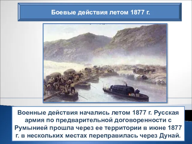 Военные действия начались летом 1877 г. Русская армия по предварительной