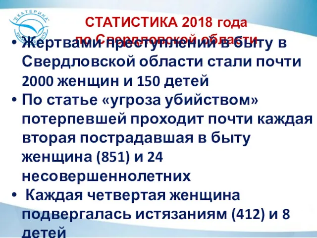 СТАТИСТИКА 2018 года по Свердловской области Жертвами преступлений в быту в Свердловской области