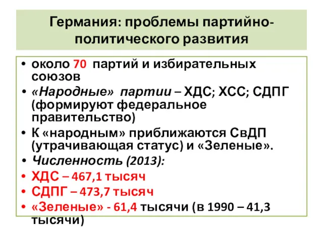 Германия: проблемы партийно-политического развития около 70 партий и избирательных союзов