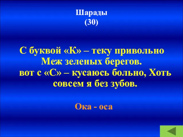 Шарады (30) С буквой «К» – теку привольно Меж зеленых