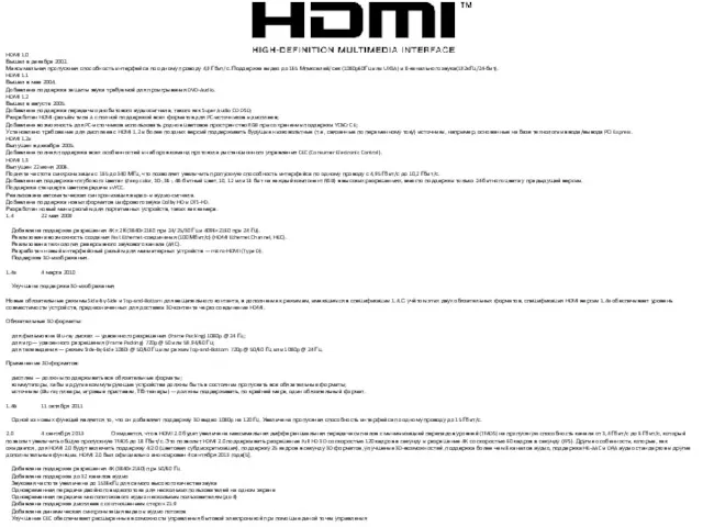 HDMI 1.0 Вышел в декабре 2002. Максимальная пропускная способность интерфейса