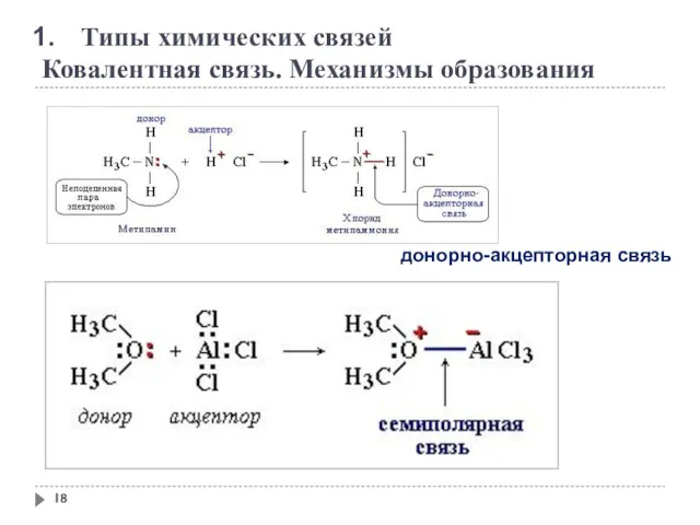 Типы химических связей Ковалентная связь. Механизмы образования донорно-акцепторная связь